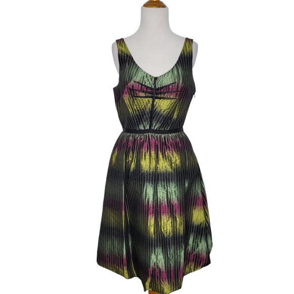 Vivienne Tam Silk Dress Fit Flare Party Cocktail Iridescent Purple Green Women 6 - Picture 1 of 14